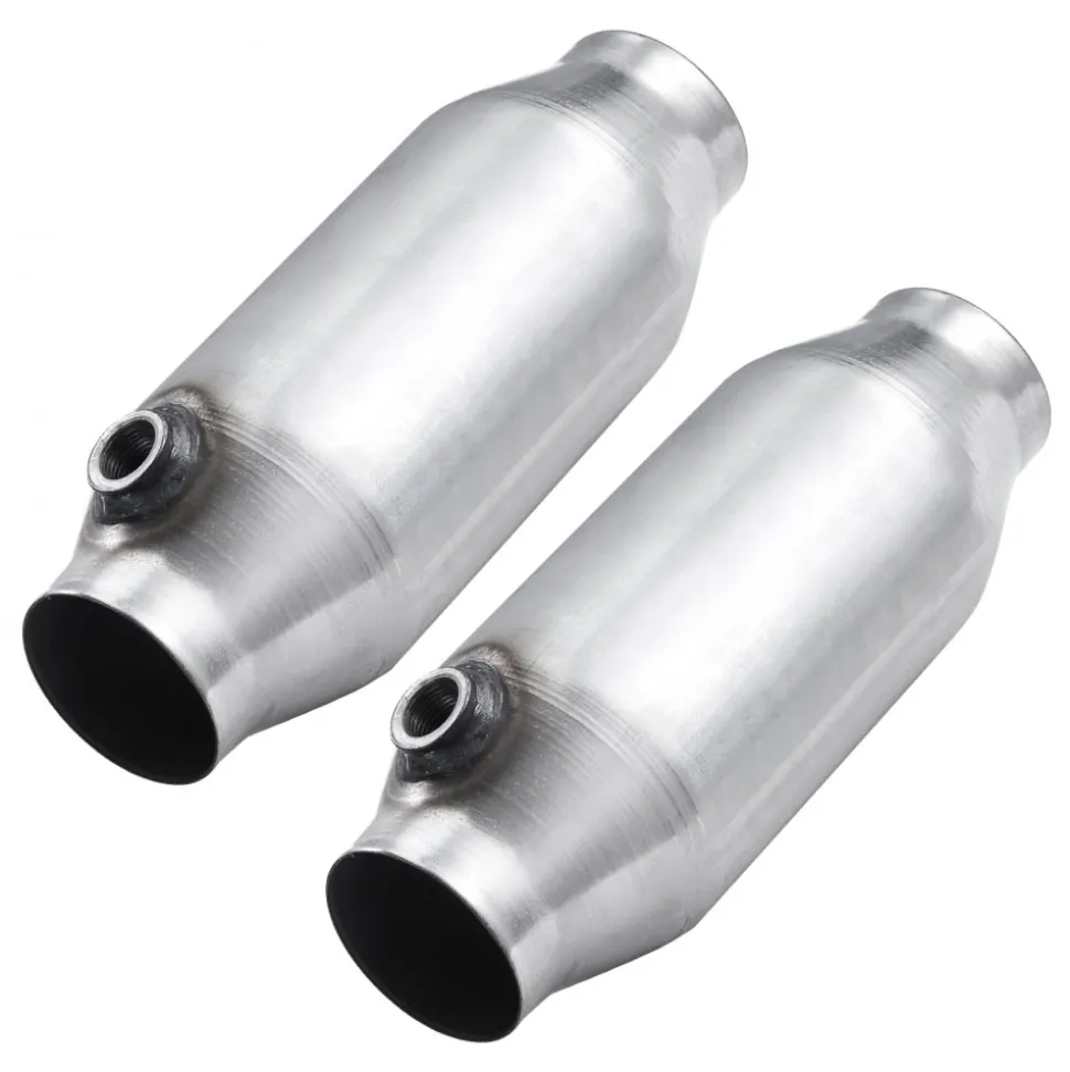VEVOR Universal Catalytic Converter, 2.5 Inch Inlet/Outlet, 2 Pack High Flow Car Catalytic Converter with O2 Port, Direct Replacement, Stainless Steel Material, for Quick Exhaust Gas Purification
