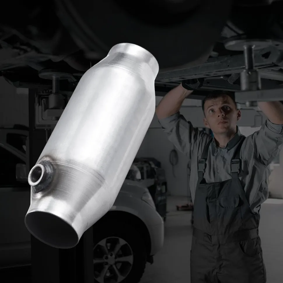 VEVOR Universal Catalytic Converter, 2.5 Inch Inlet/Outlet, 2 Pack High Flow Car Catalytic Converter with O2 Port, Direct Replacement, Stainless Steel Material, for Quick Exhaust Gas Purification