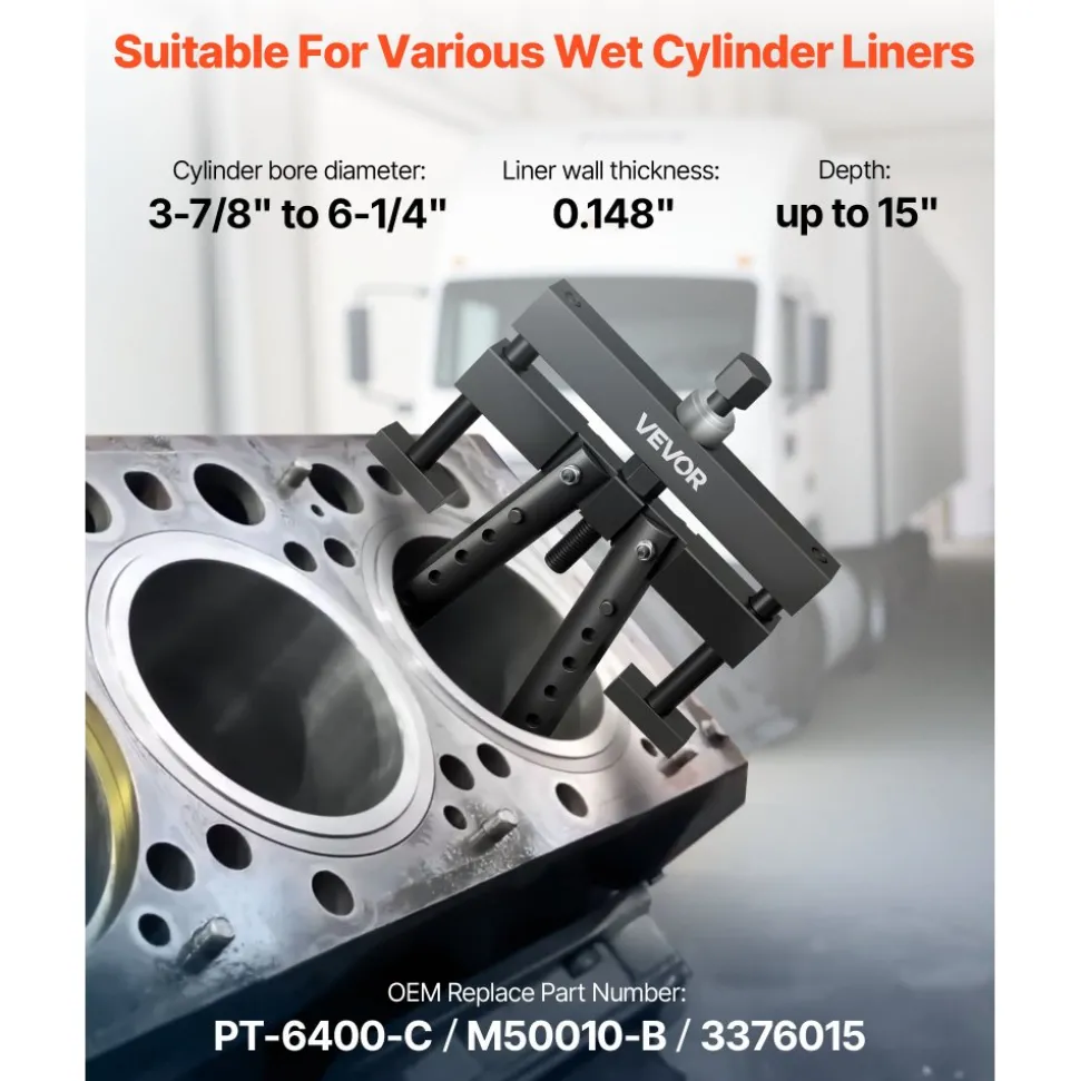 VEVOR Universal Cylinder Liner Puller Assembly, Used for Mack Cummins Cat on Wet Liner from 3-7/8 in to 6-1/4 in Bore, Diesel Engine Cylinder Liner Removal Tool, Replace PT-6400-C, M50010-B, 3376015