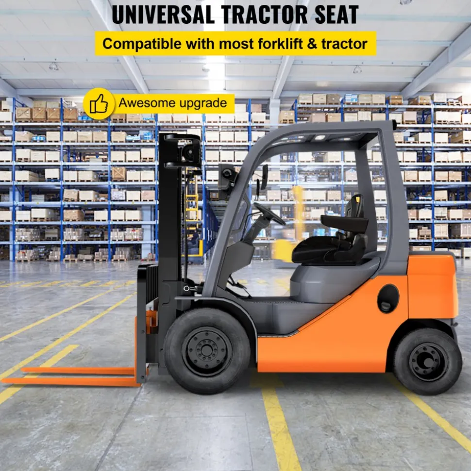 VEVOR Universal Fold Down Forklift Seat with Retractable Safety Belt, Armrest,Adjustable Seat for Excavator, Forklift, Tractor, Skid Loader, Backhoe Dozer Telehandler