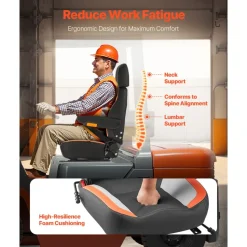 VEVOR Universal Forklift Seat, Tractor Seat with Adjustable Back, Armrest, Headrest & Safety Belt, Secure Tractor Seat with Micro Switch, Ergonomic Lawnmower Seat for Skid Loader Bulldozer