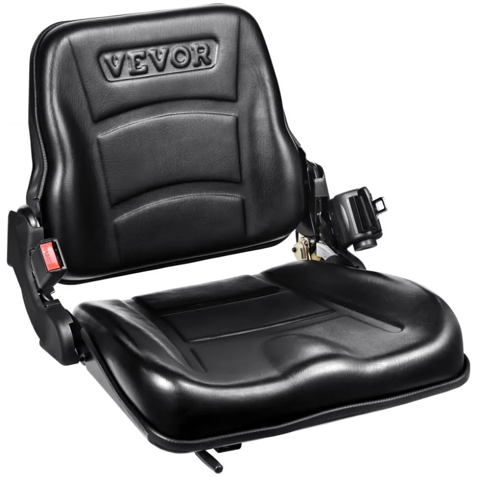 VEVOR Universal Forklift Seat, Fold Down Tractor Seat with Adjustable Angle Back, Micro Switch and Retractable Seatbelt, 6.3-13.4 inch Slot Forklift Seat for Tractor Loader Excavator