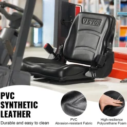 VEVOR Universal Forklift Seat, Fold Down Tractor Seat with Adjustable Angle Back, Micro Switch and Retractable Seatbelt, 6.3-13.4 inch Slot Forklift Seat for Tractor Loader Excavator