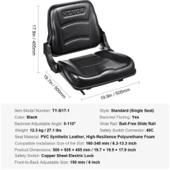 VEVOR Universal Forklift Seat, Fold Down Tractor Seat with Adjustable Angle Back and Micro Switch, 6.3-13.4 inch Extended Slot Comfortable Forklift Seat for Tractor Loader Excavator
