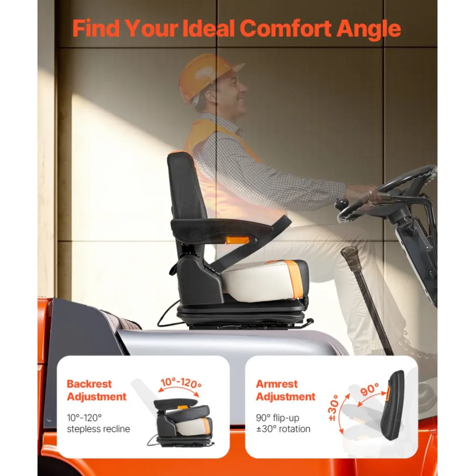 VEVOR Universal Forklift Seat,Tractor Seat with Adjustable Angle Back, Micro Switch and Seatbelt,Wrap-around Forklift Seat for Tractor Loader Excavator