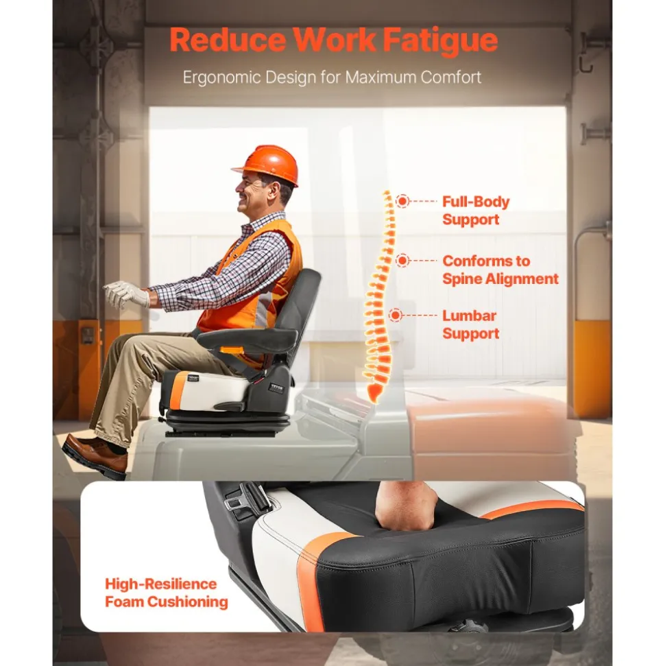 VEVOR Universal Forklift Seat,Tractor Seat with Adjustable Angle Back, Micro Switch and Seatbelt,Wrap-around Forklift Seat for Tractor Loader Excavator