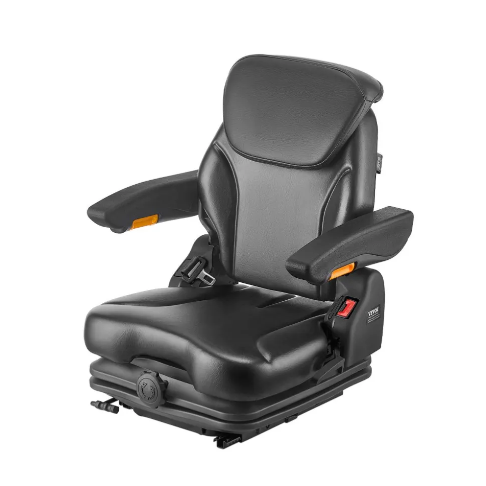 VEVOR Universal Forklift Seat, Tractor Suspension Seat with Adjustable Back, Armrest, Headrest & Safety Belt, Secure Fold Down Tractor Seat with Micro Switch, Lawnmower Seat for Skid Loader Bulldozer