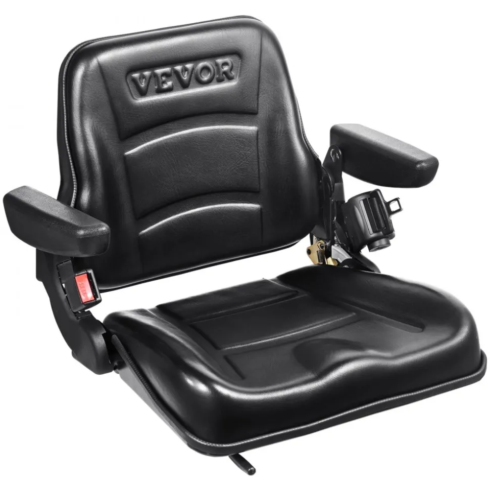 VEVOR Universal Forklift Seat, Fold Down Tractor Seat with Adjustable Angle Back, Micro Switch, Seatbelt and Armrests, 6.3-13.4 inch Slot Tractor Seat for Tractor Loader Excavator