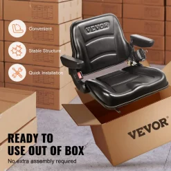 VEVOR Universal Forklift Seat, Fold Down Tractor Seat with Adjustable Angle Back, Micro Switch, Seatbelt and Armrests, 6.3-13.4 inch Slot Tractor Seat for Tractor Loader Excavator