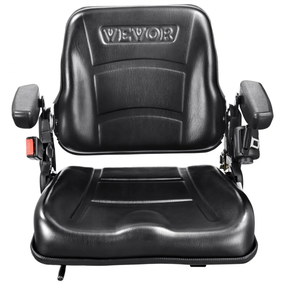 VEVOR Universal Forklift Seat, Fold Down Tractor Seat with Adjustable Angle Back, Micro Switch, Seatbelt and Armrests, 6.3-13.4 inch Slot Tractor Seat for Tractor Loader Excavator