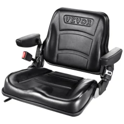 VEVOR Universal Forklift Seat, Fold Down Tractor Seat with Adjustable Angle Back, Micro Switch, Seatbelt and Armrests, 6.3-13.4 inch Slot Tractor Seat for Tractor Loader Excavator
