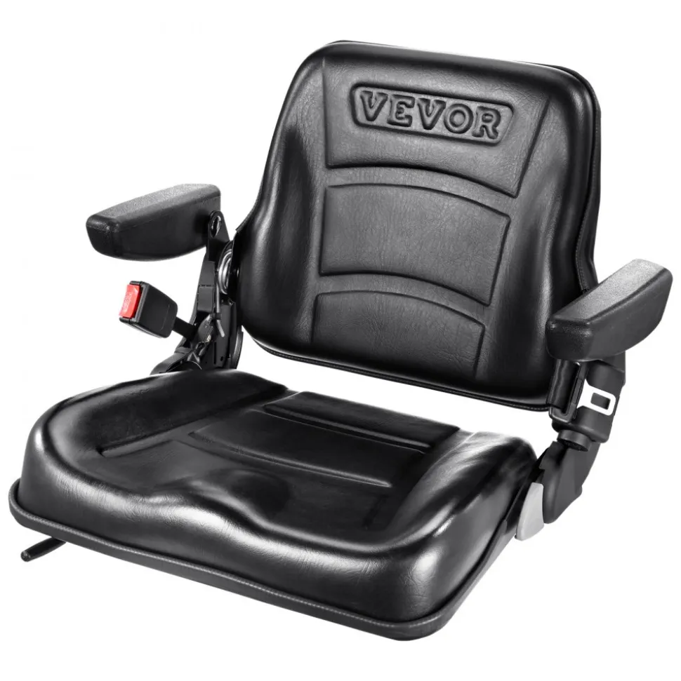 VEVOR Universal Forklift Seat, Fold Down Tractor Seat with Adjustable Angle Back, Micro Switch, Seatbelt and Armrests, 6.3-13.4 inch Slot Tractor Seat for Tractor Loader Excavator