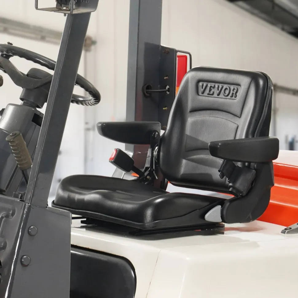 VEVOR Universal Forklift Seat, Fold Down Tractor Seat with Adjustable Angle Back, Micro Switch, Seatbelt and Armrests, 6.3-13.4 inch Slot Tractor Seat for Tractor Loader Excavator