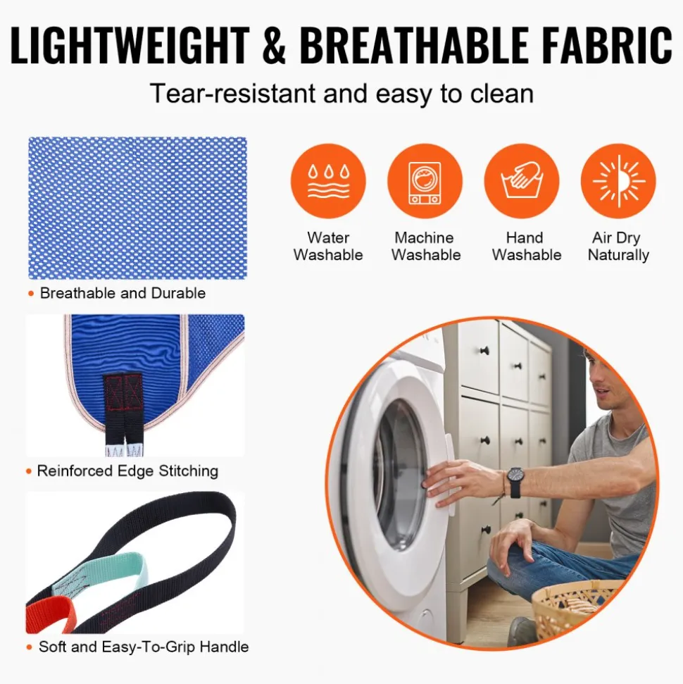 VEVOR Universal Full Body Patient Lift Sling - Medium, Patient Lift Medical Sling for Easy Transfer and Bathing, Polyester Patient Aid Transfer Sling for Elderly, Disabled, Bedridden, 500LBS Capacity