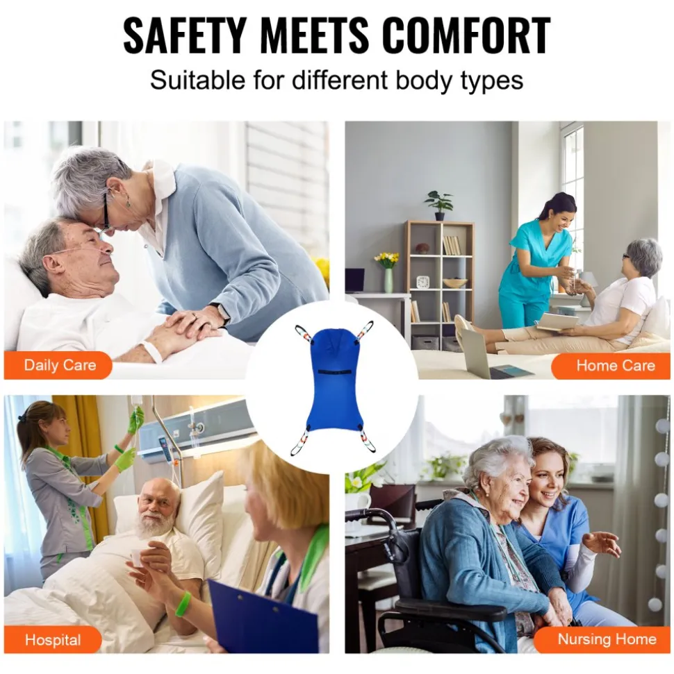 VEVOR Universal Full Body Patient Lift Sling - Medium, Patient Lift Medical Sling for Easy Transfer and Bathing, Polyester Patient Aid Transfer Sling for Elderly, Disabled, Bedridden, 600LBS Capacity