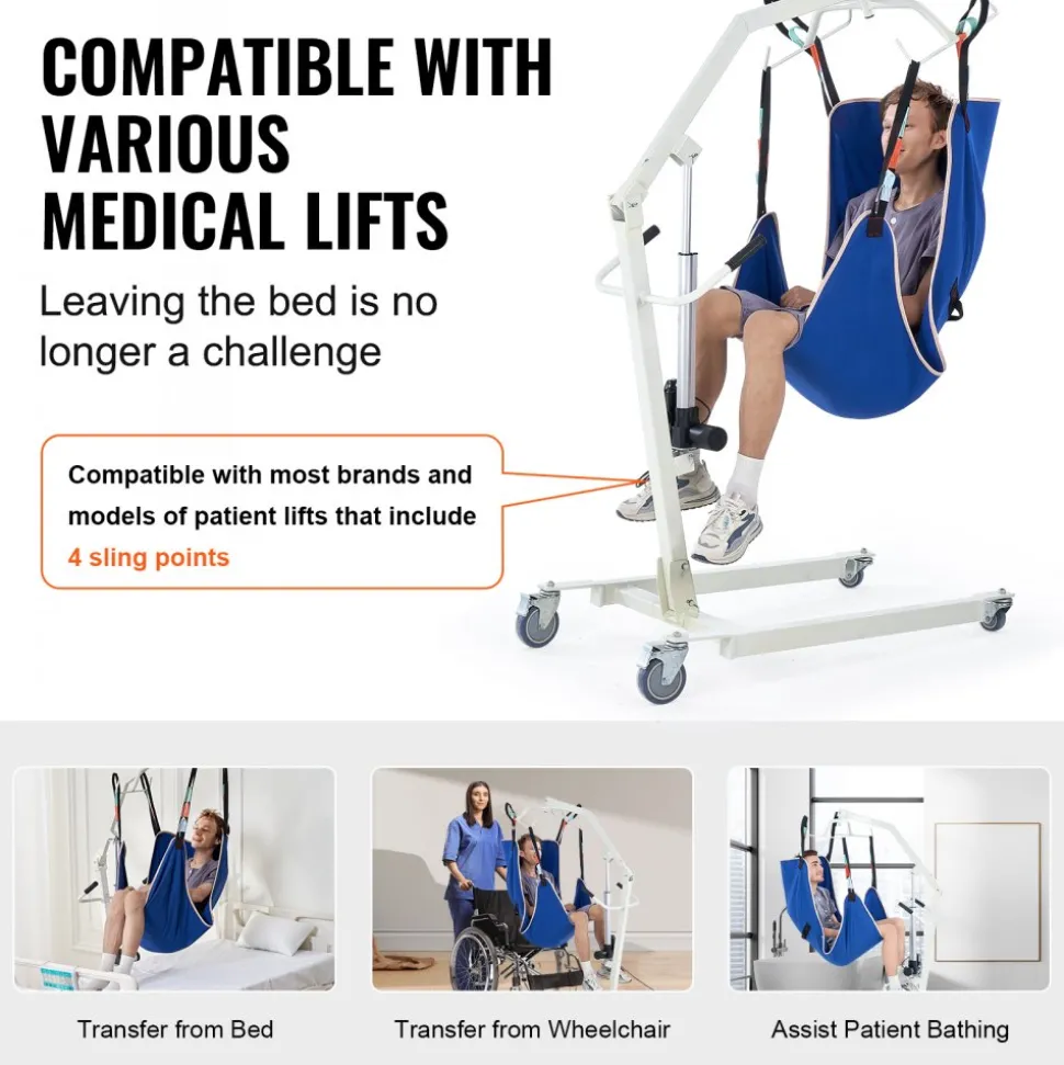 VEVOR Universal Full Body Patient Lift Sling - Medium, Patient Lift Medical Sling for Easy Transfer and Bathing, Polyester Patient Aid Transfer Sling for Elderly, Disabled, Bedridden, 600LBS Capacity