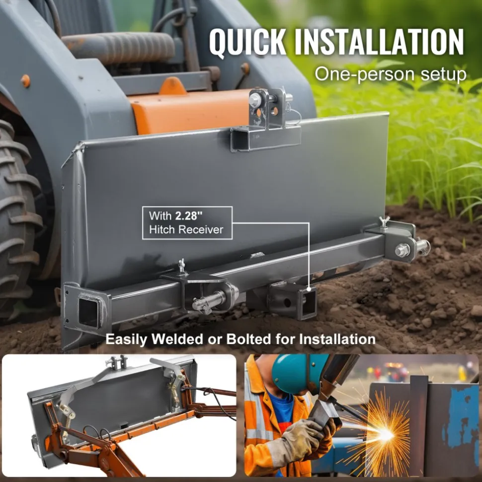 VEVOR Universal 3-point Skid Steer Plate, 3/8" Skid Steer Attachment Plate, 7000lbs Skid Steer Mount Plate Steel Adapter Loader, Compatible with Deere, Kubota, Bobcat, Mahindra Skid Steers, Tractors