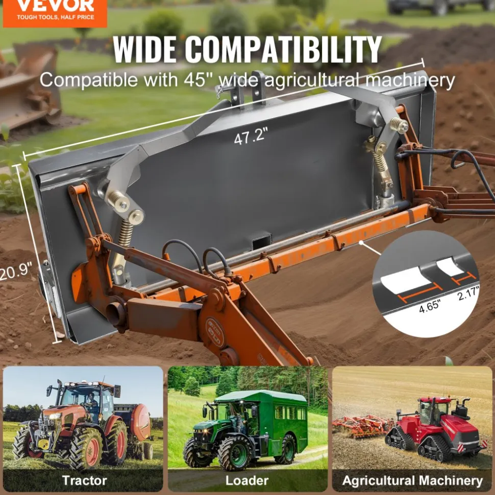 VEVOR Universal 3-point Skid Steer Plate, 3/8" Skid Steer Attachment Plate, 7000lbs Skid Steer Mount Plate Steel Adapter Loader, Compatible with Deere, Kubota, Bobcat, Mahindra Skid Steers, Tractors