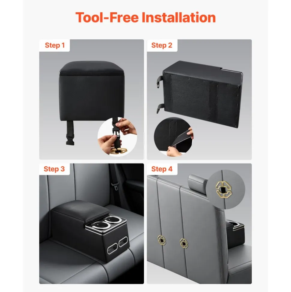 VEVOR Universal Rear Bench Seat Center Console Armrest Storage Box, Back Seat Tools Organizer with Cup & Phone Holders, Automotive Central Console for MPV, Sedan, SUV