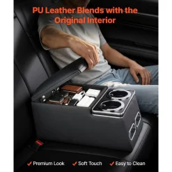 VEVOR Universal Rear Bench Seat Center Console Armrest Storage Box, Back Seat Tools Organizer with Cup & Phone Holders, Automotive Central Console for MPV, Sedan, SUV