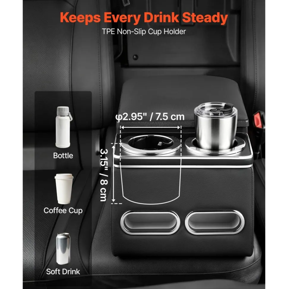 VEVOR Universal Rear Bench Seat Center Console Armrest Storage Box, Back Seat Tools Organizer with Cup & Phone Holders, Automotive Central Console for MPV, Sedan, SUV