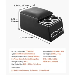 VEVOR Universal Rear Bench Seat Center Console Armrest Storage Box, Back Seat Tools Organizer with Cup & Phone Holders, Automotive Central Console for MPV, Sedan, SUV