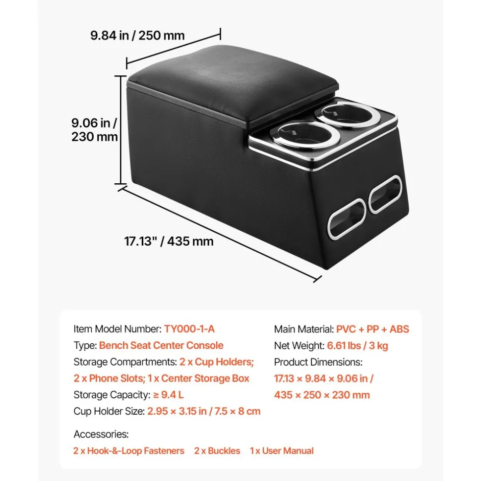 VEVOR Universal Rear Bench Seat Center Console Armrest Storage Box, Back Seat Tools Organizer with Cup & Phone Holders, Automotive Central Console for MPV, Sedan, SUV