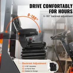 VEVOR Universal Tractor seat Suspension, Fold Down Forklift Seat with Adjustable Angle Back, Micro Switch, Seatbelt and Armrests, 3-level Shock Absorption Tractor Seat for Tractor Loader Excavator