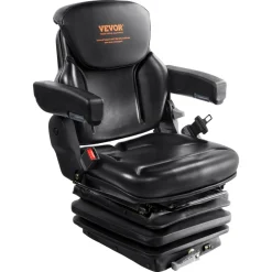 VEVOR Universal Tractor seat Suspension, Fold Down Forklift Seat with Adjustable Angle Back, Micro Switch, Seatbelt and Armrests, 3-level Shock Absorption Tractor Seat for Tractor Loader Excavator