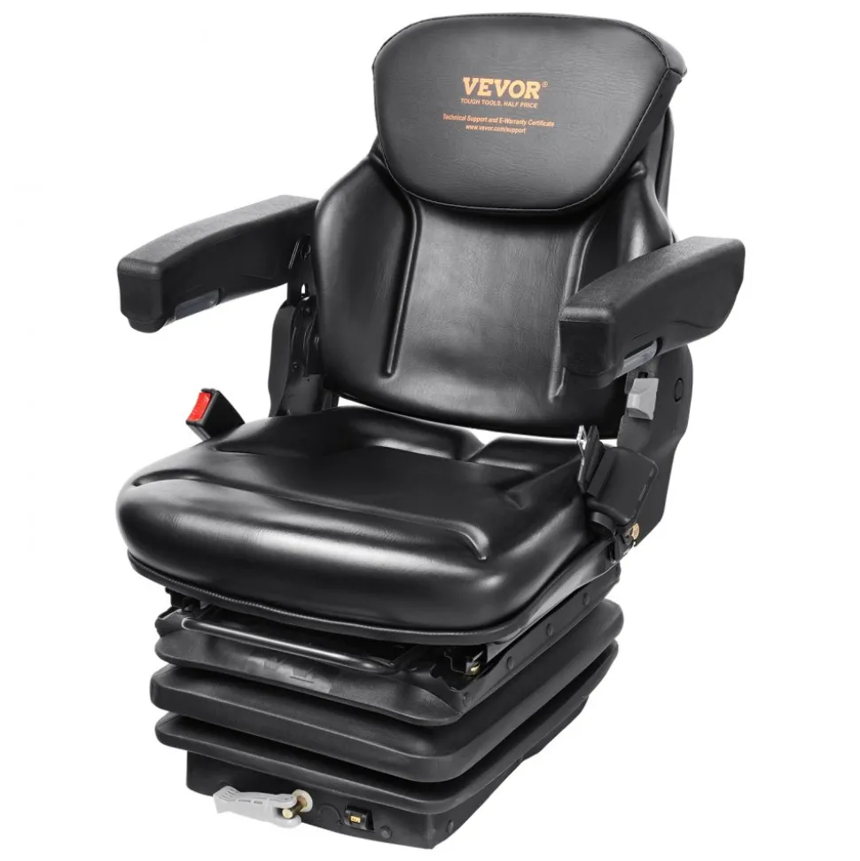VEVOR Universal Tractor seat Suspension, Fold Down Forklift Seat with Adjustable Angle Back, Micro Switch, Seatbelt and Armrests, 3-level Shock Absorption Tractor Seat for Tractor Loader Excavator