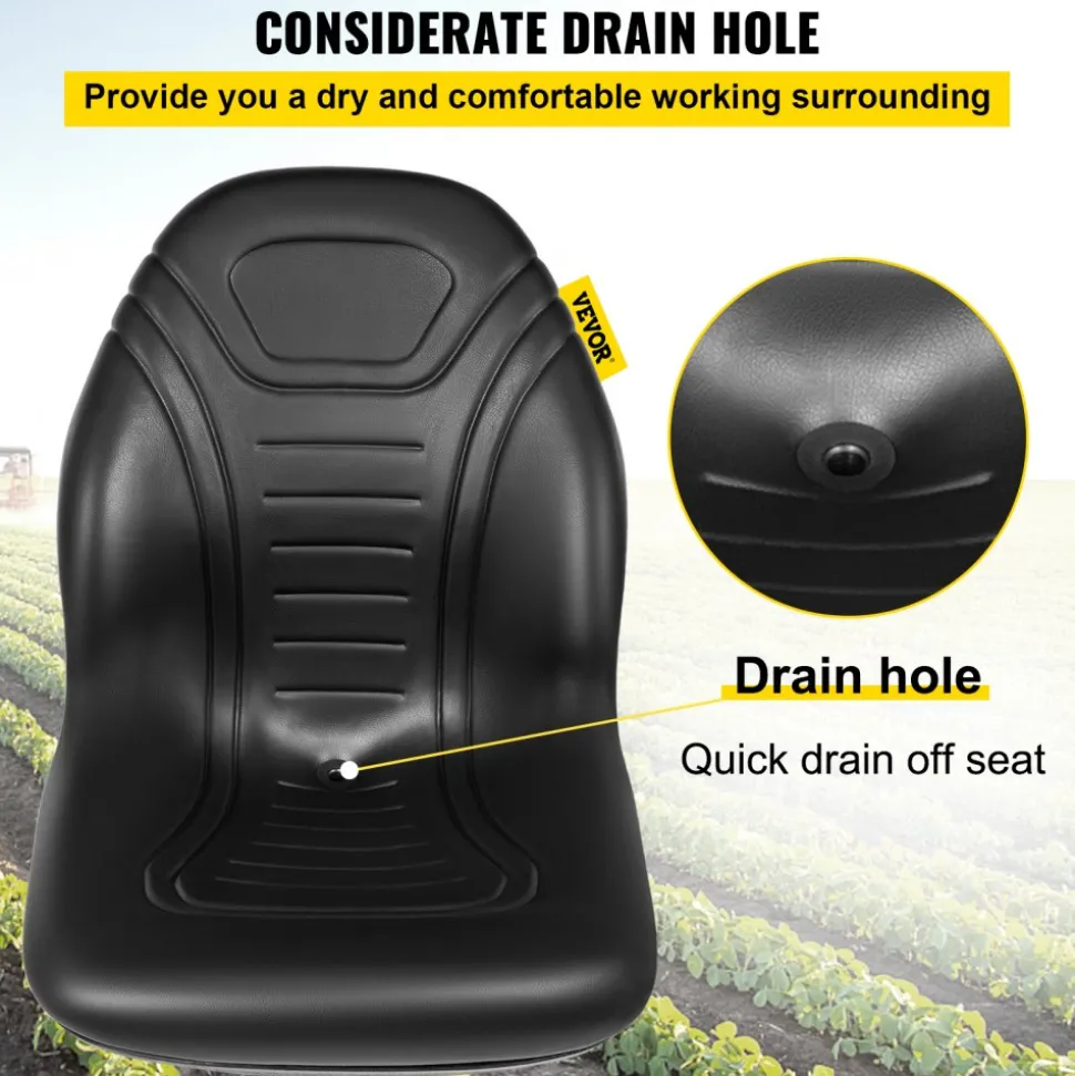 VEVOR Universal Tractor Seat Replacement 2 Pack, Compact High Back Mower Seat Pair, Black Vinyl Forklift Seat, Central Drain Hole Skid Steer Seat with Mounting Bolt Patterns