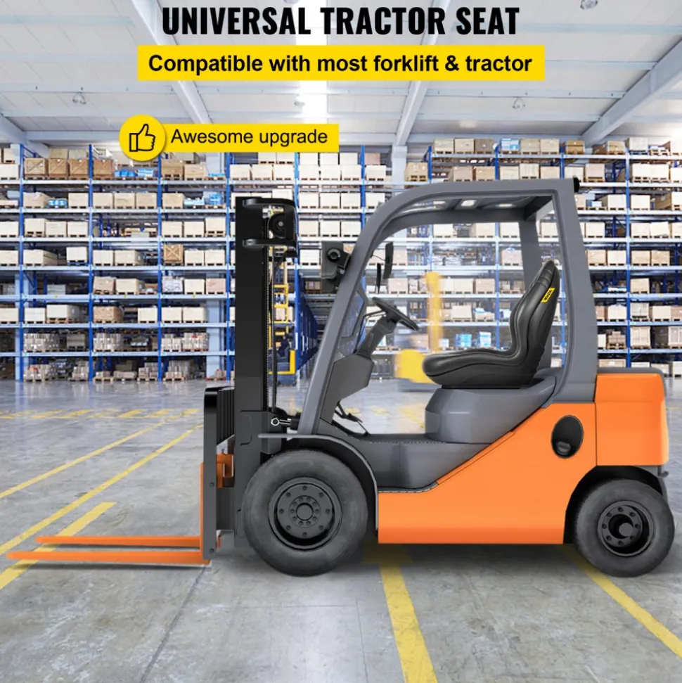 VEVOR Universal Tractor Seat Replacement 2 Pack, Compact High Back Mower Seat Pair, Black Vinyl Forklift Seat, Central Drain Hole Skid Steer Seat with Mounting Bolt Patterns