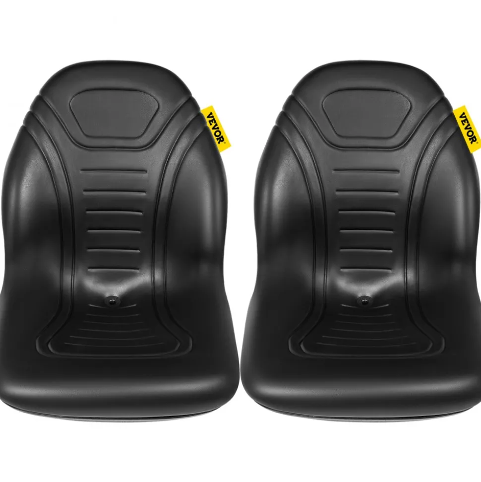 VEVOR Universal Tractor Seat Replacement 2 Pack, Compact High Back Mower Seat Pair, Black Vinyl Forklift Seat, Central Drain Hole Skid Steer Seat with Mounting Bolt Patterns