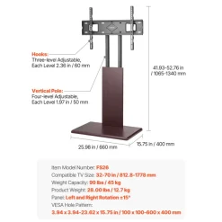 VEVOR Universal TV Stand, Table Top TV Stand for 32-70 inch Screens, Swivel and Height Adjustable TV Mount Stand Holds up to 99 lbs with Power Strip, for Living Room, Bedroom, MAX VESA 600 x 400 mm