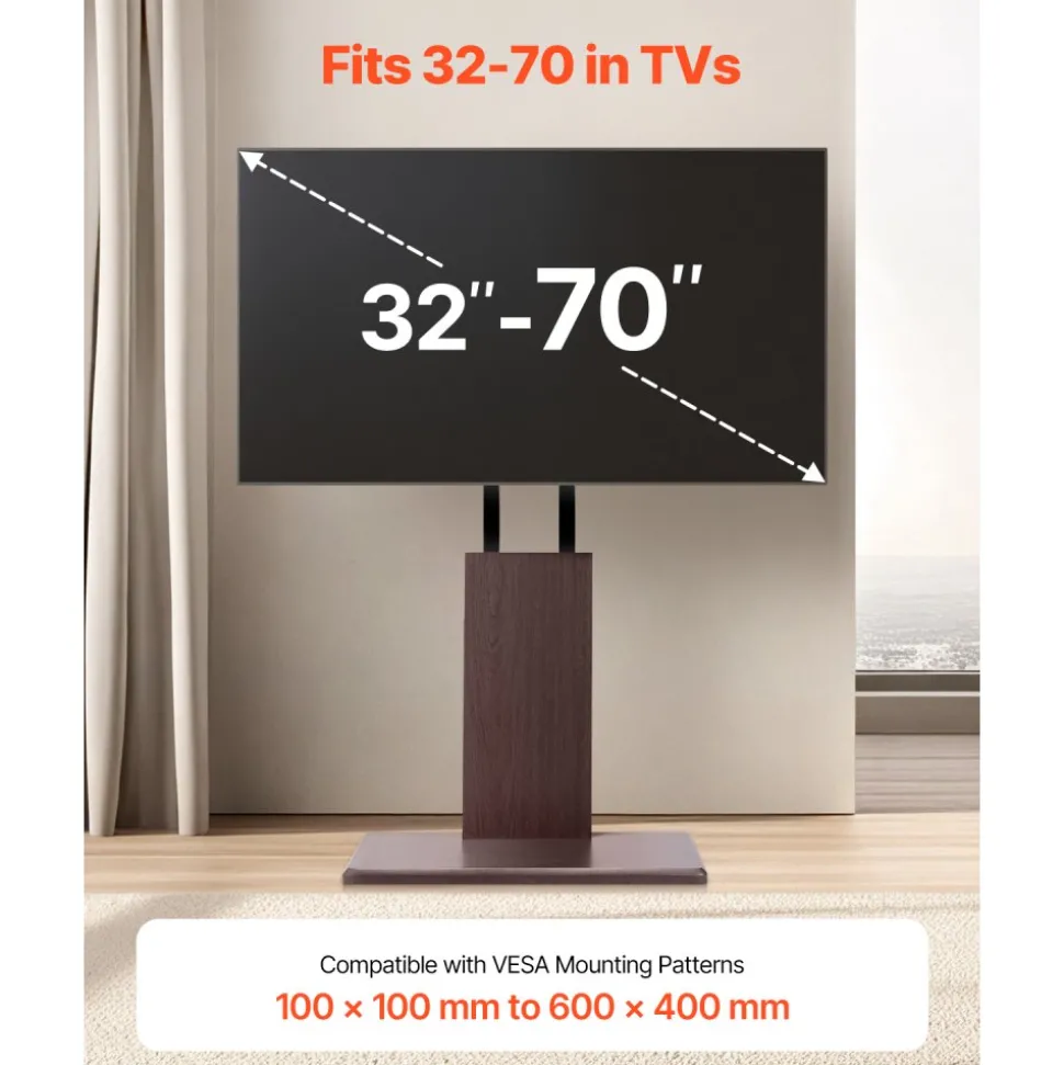 VEVOR Universal TV Stand, Table Top TV Stand for 32-70 inch Screens, Swivel and Height Adjustable TV Mount Stand Holds up to 99 lbs with Power Strip, for Living Room, Bedroom, MAX VESA 600 x 400 mm