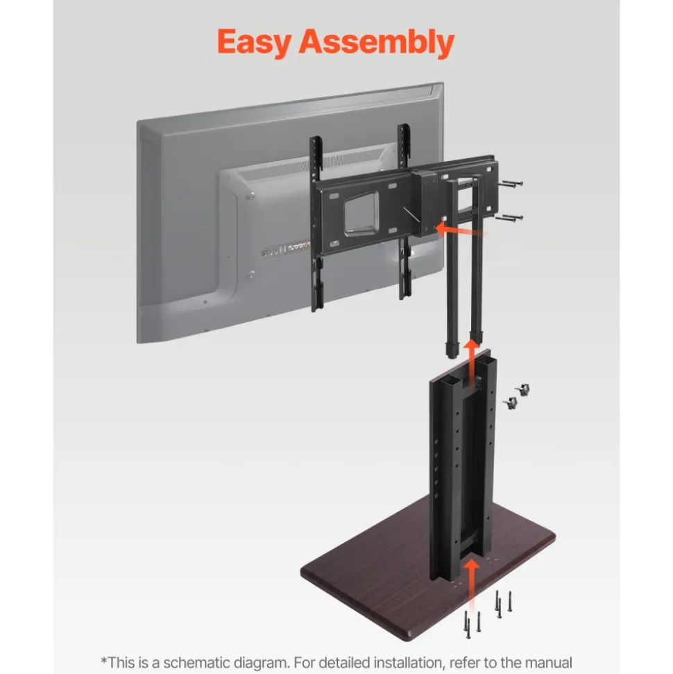 VEVOR Universal TV Stand, Table Top TV Stand for 32-70 inch Screens, Swivel and Height Adjustable TV Mount Stand Holds up to 99 lbs with Power Strip, for Living Room, Bedroom, MAX VESA 600 x 400 mm
