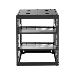 VEVOR 10U Open Frame Network Rack, 23 in Depth, Wall Mounted or Floor Standing Server Rack, Heavy Duty 4 Post, with Vented Shelves & Mounting Hardware, Holds All Your Networking IT Equipment AV Gear