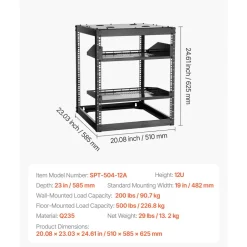VEVOR 10U Open Frame Network Rack, 23 in Depth, Wall Mounted or Floor Standing Server Rack, Heavy Duty 4 Post, with Vented Shelves & Mounting Hardware, Holds All Your Networking IT Equipment AV Gear