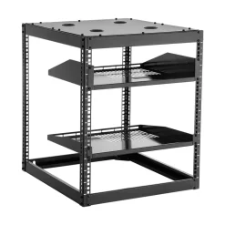 VEVOR 10U Open Frame Network Rack, 23 in Depth, Wall Mounted or Floor Standing Server Rack, Heavy Duty 4 Post, with Vented Shelves & Mounting Hardware, Holds All Your Networking IT Equipment AV Gear