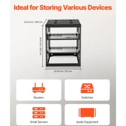 VEVOR 10U Open Frame Network Rack, 23 in Depth, Wall Mounted or Floor Standing Server Rack, Heavy Duty 4 Post, with Vented Shelves & Mounting Hardware, Holds All Your Networking IT Equipment AV Gear