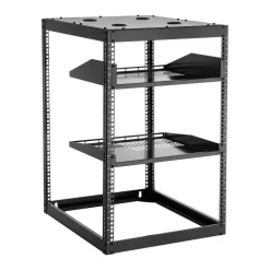 VEVOR 16U Open Frame Network Rack, 23 in Depth, Wall Mounted or Floor Standing Server Rack, Heavy Duty 4 Post, with Vented Shelves & Mounting Hardware, Holds All Your Networking IT Equipment AV Gear