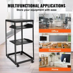 VEVOR 20U Open Frame Server Rack, 23-40 in Adjustable Depth, Free Standing or Wall Mount Network Server Rack, 4 Post AV Rack with Casters, Holds All Your Networking IT Equipment AV Gear Router Modem