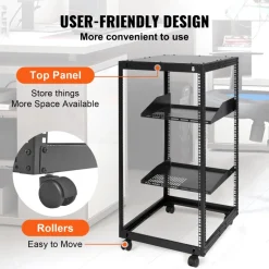 VEVOR 20U Open Frame Server Rack, 23-40 in Adjustable Depth, Free Standing or Wall Mount Network Server Rack, 4 Post AV Rack with Casters, Holds All Your Networking IT Equipment AV Gear Router Modem