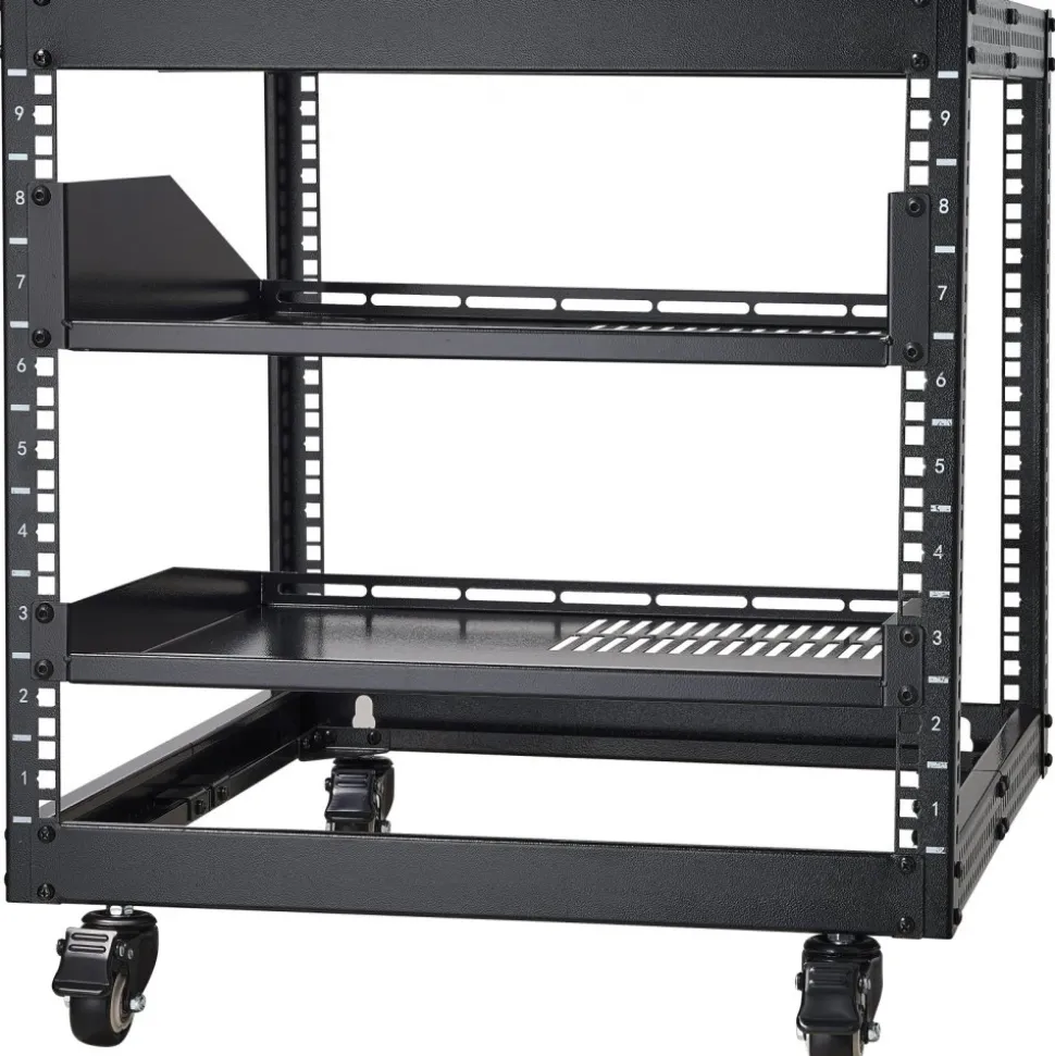 VEVOR 9U Open Frame Server Rack, 23''-40'' Adjustable Depth, Free Standing or Wall Mount Network Server Rack with 360° Casters, Heavy Duty 4 Post Holds All Your Networking IT Equipment AV Gear Router