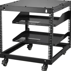 VEVOR 9U Open Frame Server Rack, 23''-40'' Adjustable Depth, Free Standing or Wall Mount Network Server Rack with 360° Casters, Heavy Duty 4 Post Holds All Your Networking IT Equipment AV Gear Router