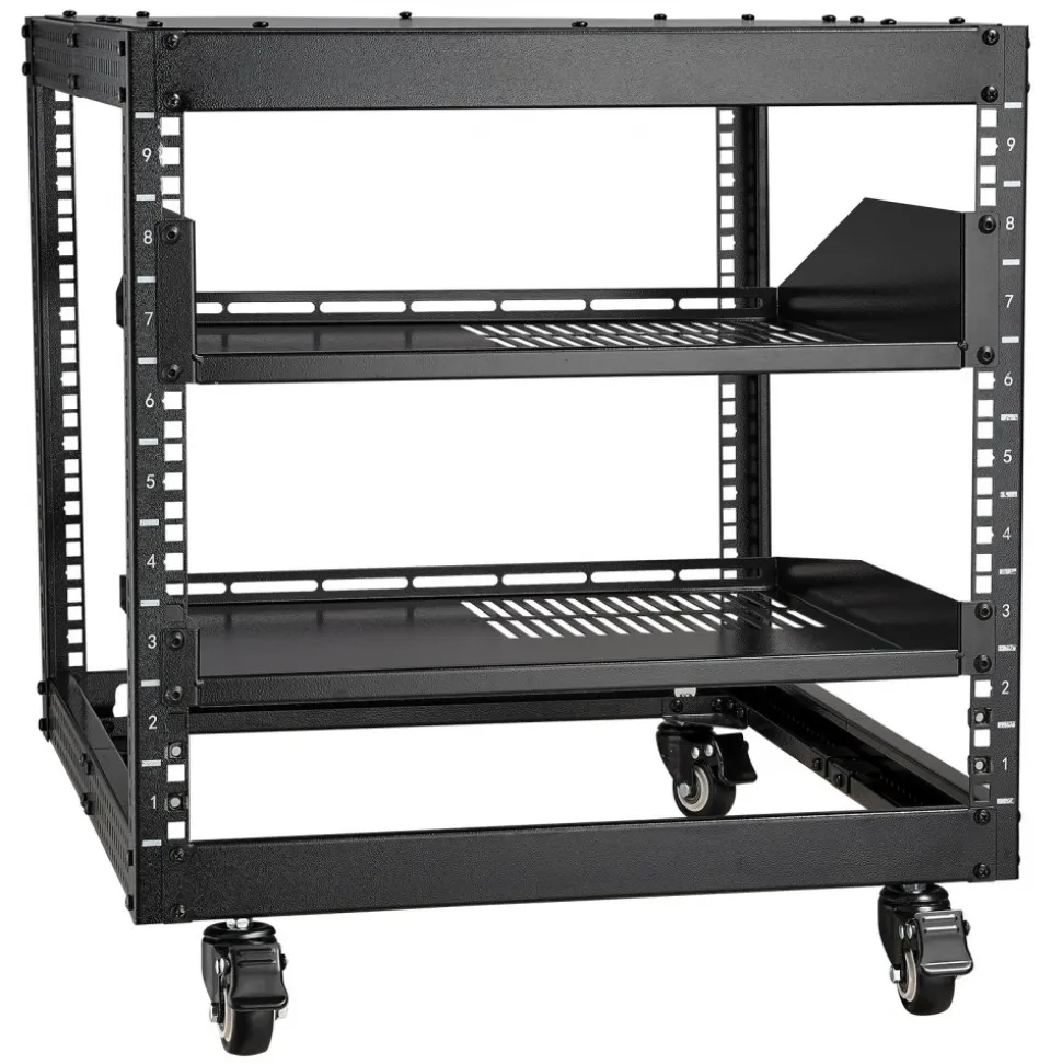 VEVOR 9U Open Frame Server Rack, 23''-40'' Adjustable Depth, Free Standing or Wall Mount Network Server Rack with 360° Casters, Heavy Duty 4 Post Holds All Your Networking IT Equipment AV Gear Router