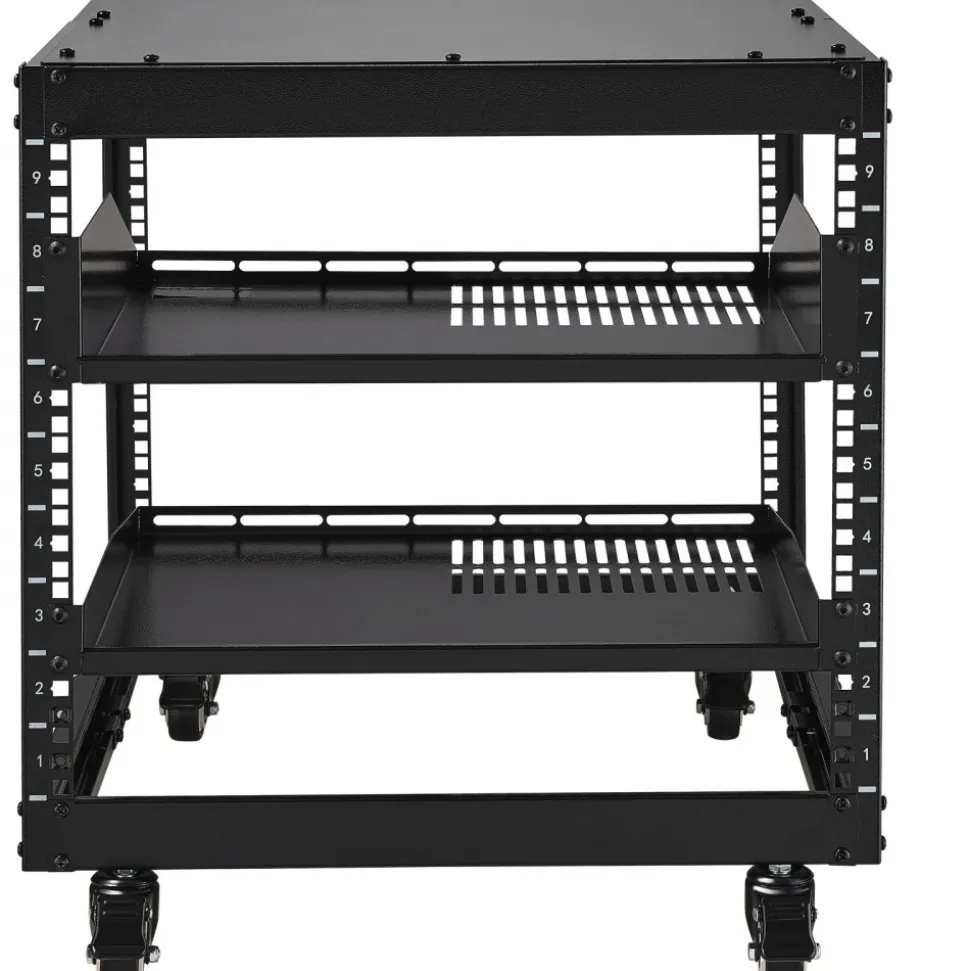 VEVOR 9U Open Frame Server Rack, 23''-40'' Adjustable Depth, Free Standing or Wall Mount Network Server Rack with 360° Casters, Heavy Duty 4 Post Holds All Your Networking IT Equipment AV Gear Router