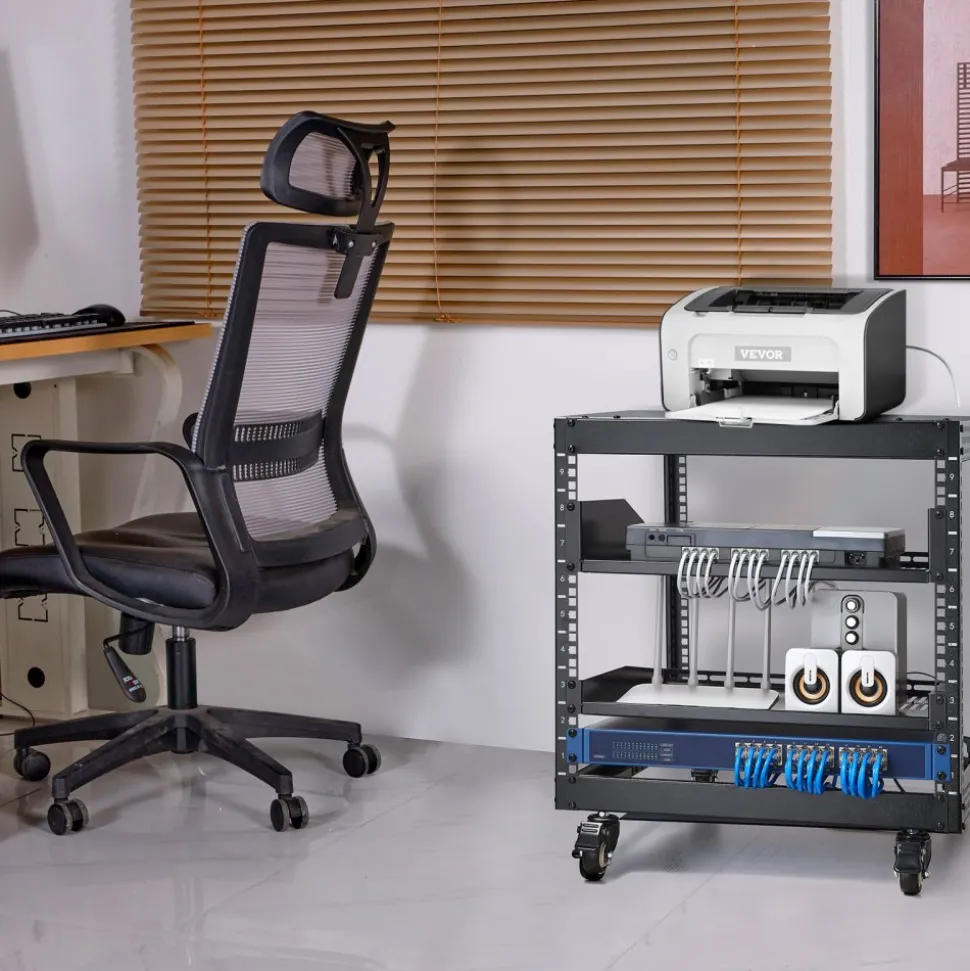 VEVOR 9U Open Frame Server Rack, 23''-40'' Adjustable Depth, Free Standing or Wall Mount Network Server Rack with 360° Casters, Heavy Duty 4 Post Holds All Your Networking IT Equipment AV Gear Router
