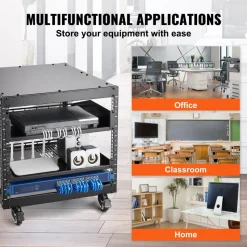 VEVOR 9U Open Frame Server Rack, 23''-40'' Adjustable Depth, Free Standing or Wall Mount Network Server Rack with 360° Casters, Heavy Duty 4 Post Holds All Your Networking IT Equipment AV Gear Router