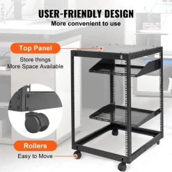 VEVOR 15U Open Frame Server Rack, 23-40 in Adjustable Depth, Free Standing or Wall Mount Network Server Rack, 4 Post AV Rack with Casters, Holds All Your Networking IT Equipment AV Gear Router Modem